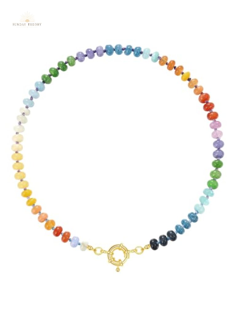 Handmade Natural Gemstone Choker Necklace 14k Gold Plated 16" Bohemian Summer